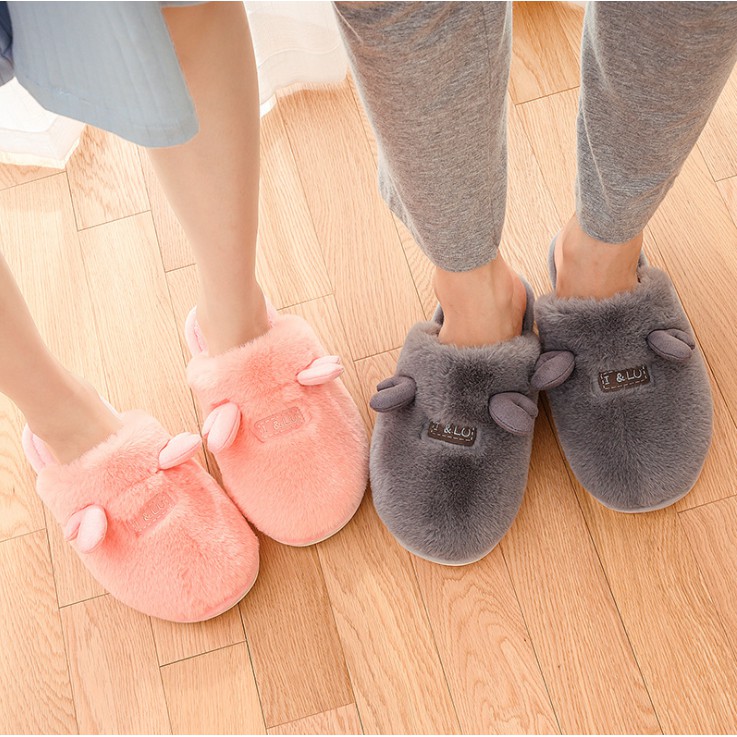 Dép bông, dép lông đi trong nhà nữ nam mùa đông quai ngang hình thú cute đế cao su TINZ|Mã Nai