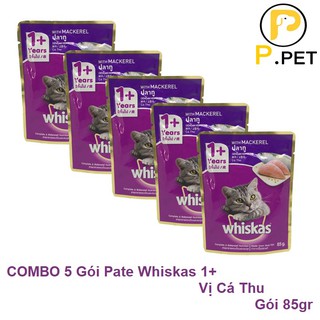 COMBO 5 gói Pate Cho Mèo Tuổi 1+ Whiskas - Pate Cho Mèo - Vị Cá Thu - Gói 85gr - P.Petshop