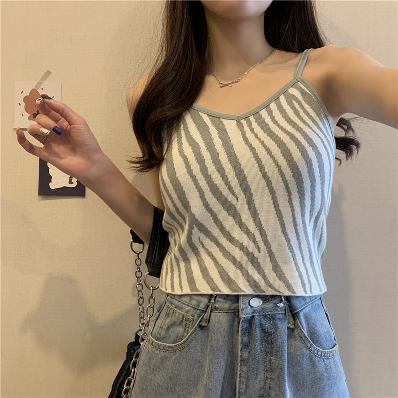 Áo Hai Dây Dệt Kim Họa Tiết Ngựa Vằn / Ngựa Vằn Cá Tính Thời Trang