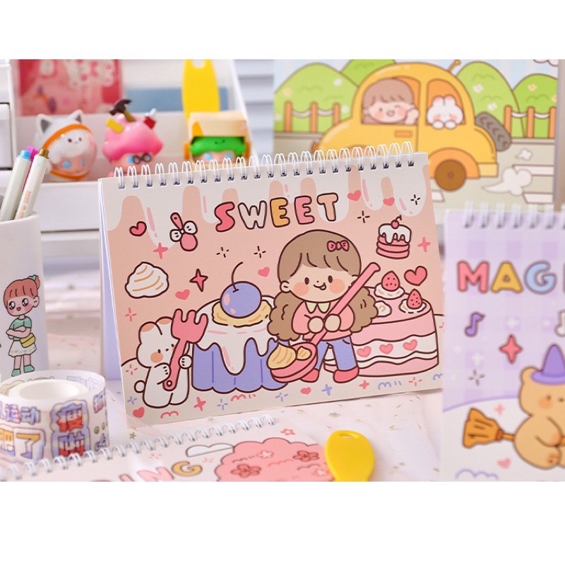 Sổ Chiết Washi Sticker Lò Xo 30 Tờ Hình Cô Gái Xinh Xắn