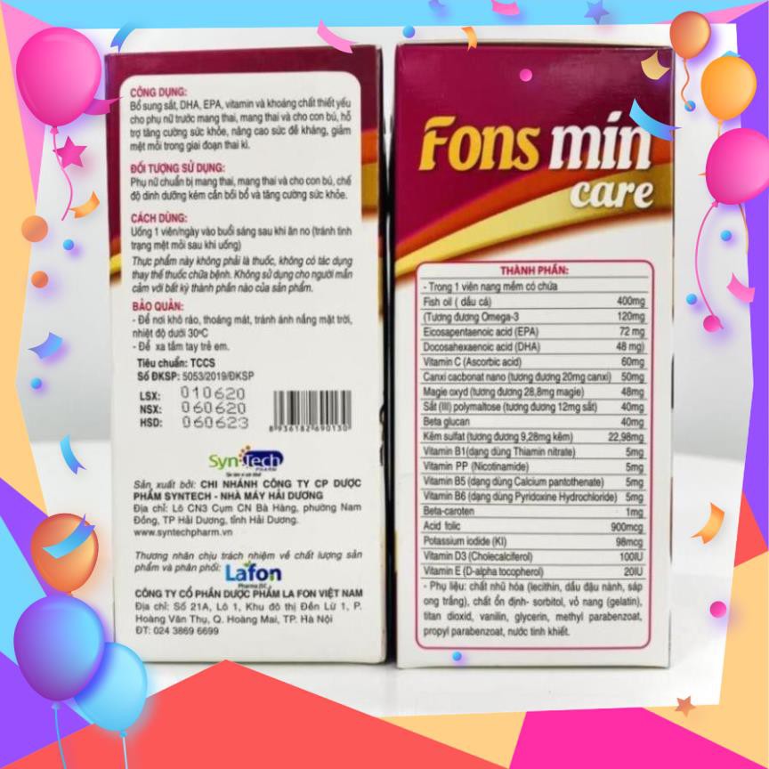 [CHÍNH HÃNG] Bổ sung DHA, EPA, Vitamin và khoáng chất cho bà bầu - Fons Mincare 30 viên | Thế Giới Skin Care