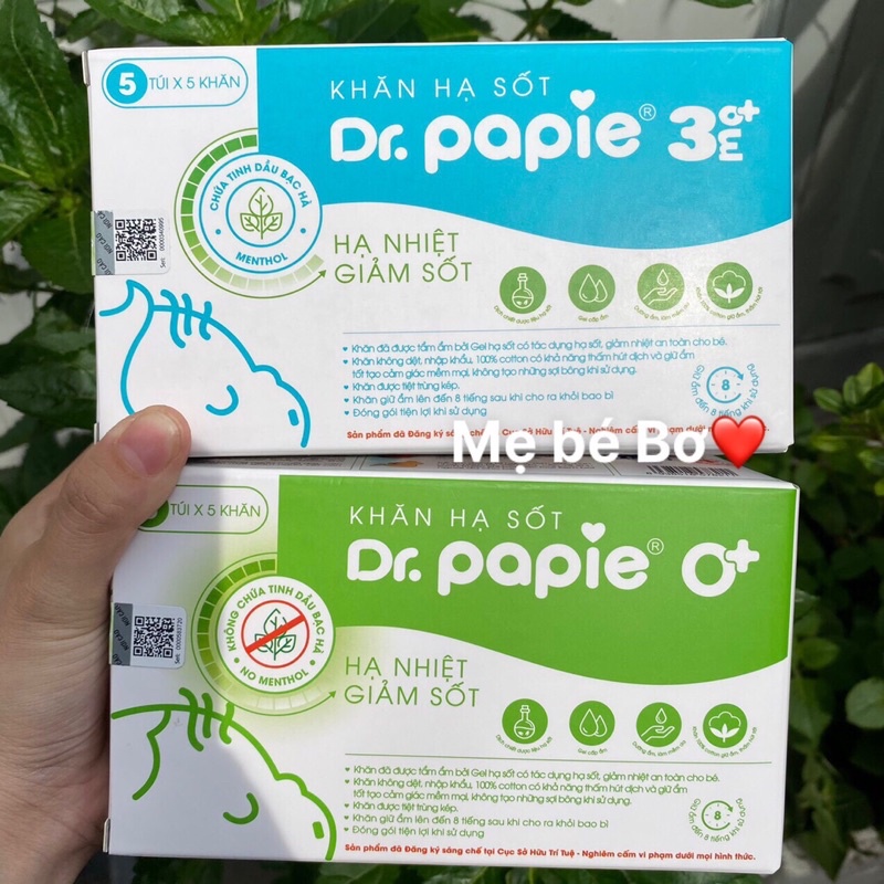 Khăn lau hạ sốt thảo dược Dr Papie 25 tờ (5khăn*5 túi)