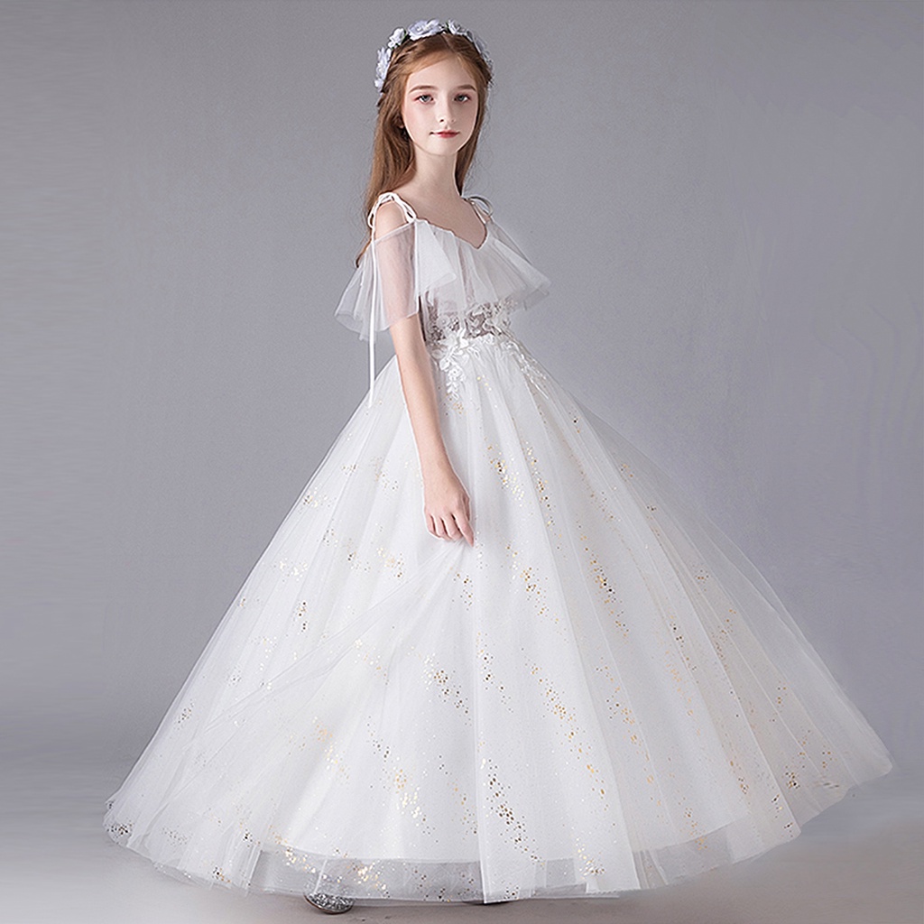 Mùa hè Bé gái Vải tuyn Công chúa Váy trẻ em Lưới trắng Hoa Không tay Váy chính thức trễ vai ren cutout dạ hội Váy cưới hoa cô gái