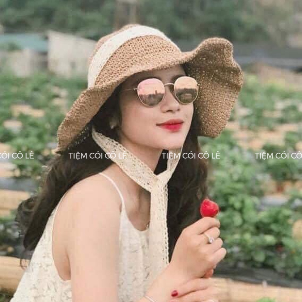 Nón cói đi biển vành mềm loại 1 dây ren dài bảng 4cm dày dặn siêu xinh - Tiệm Cói Cô Lê