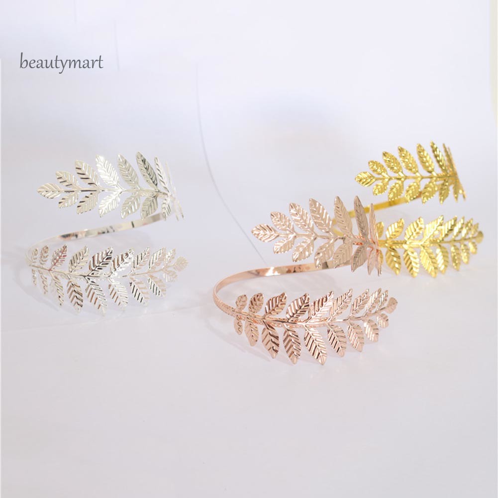 Vòng Đeo Bắp Tay Mở Hình Chiếc Lá Bằng Kim Loại Thời Trang Cho Nữ