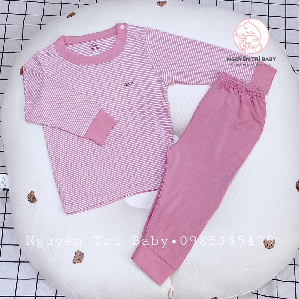 Bộ Quần Áo Dài Tay Nous Cài Vai Dài Petit Kẻ Hồng Đậm Trắng (Size 12-18 Tháng Đến 18-24 Tháng)