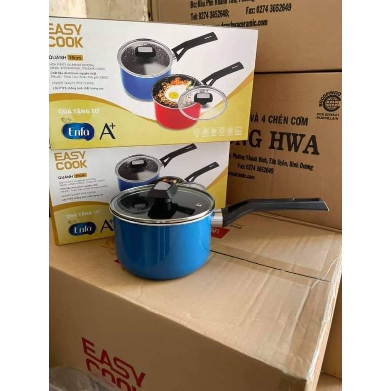 Nồi/Quánh quấy bột/nấu bột chống dính vân đá đáy từ nắp kính Kims Cook EARM316H 16cm