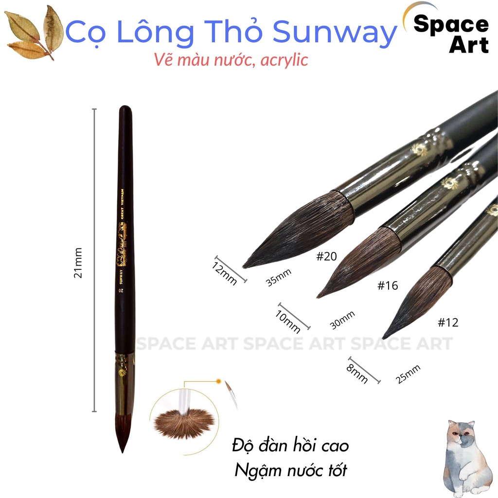 Cọ tròn nhọn SUNWAY 2022 Great VietNam lông chồn Vẽ màu nước, gouache, poster