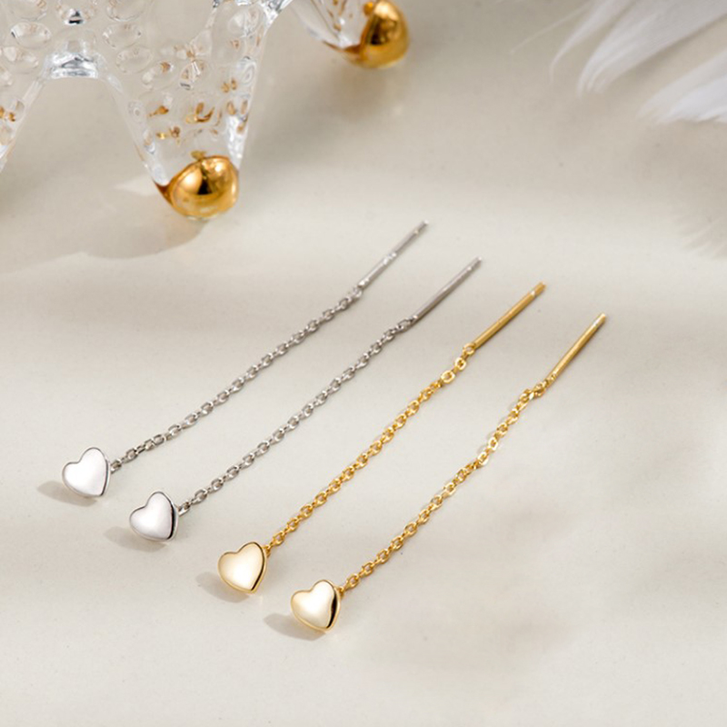Hoa Tai Trái Tim Love Heart Long Earrings Tassel Chain Earrings Silver Gold Color Dangle Earring for Women Fashion Jewelry