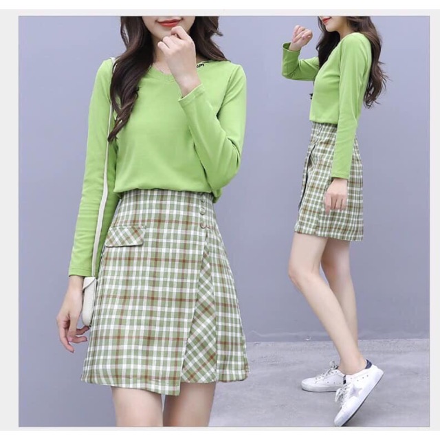 SET VÁY KẺ XANH SIÊU ĐẸP SIZE M