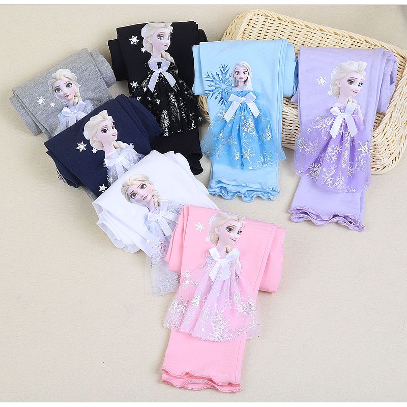Quần Legging Chất Liệu Cotton Mỏng Họa Tiết Elsa Thời Trang Theo Phong Cách Hàn Quốc Cho Bé Gái