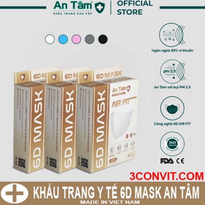 Hộp 10 chiếc khẩu trang y tế kháng khuẩn 6D Mask An Tâm