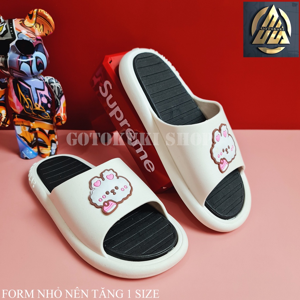 Dép nữ quai ngang đúc nguyên khối cực êm sticker Thỏ dễ thương D7740