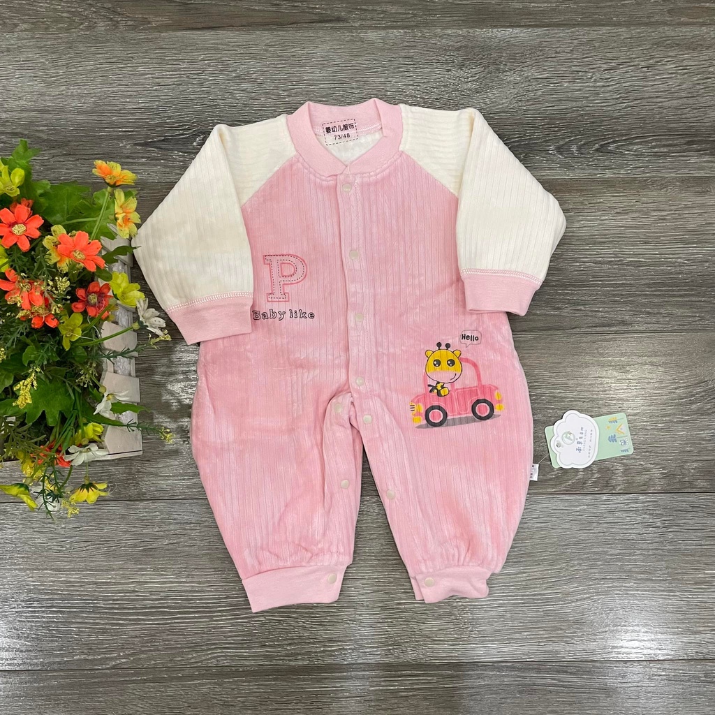 Body dài vải nhung lót lông mặc mùa đông, bộ liền thân mặc thu đông cho bé sơ sinh