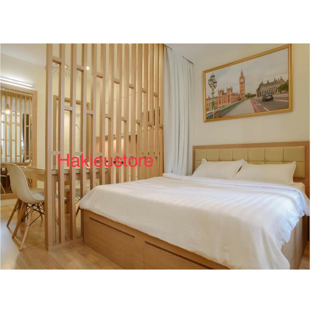 Bộ ga và vỏ gối cotton trắng sọc 1m8 x 2m, mềm, mát cho gia đình, khách sạn (nệm từ 5cm - 27cm)