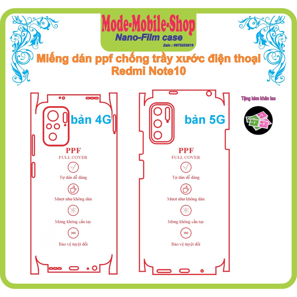 miếng dán ppf bảo vệ điện thoại redmi note10