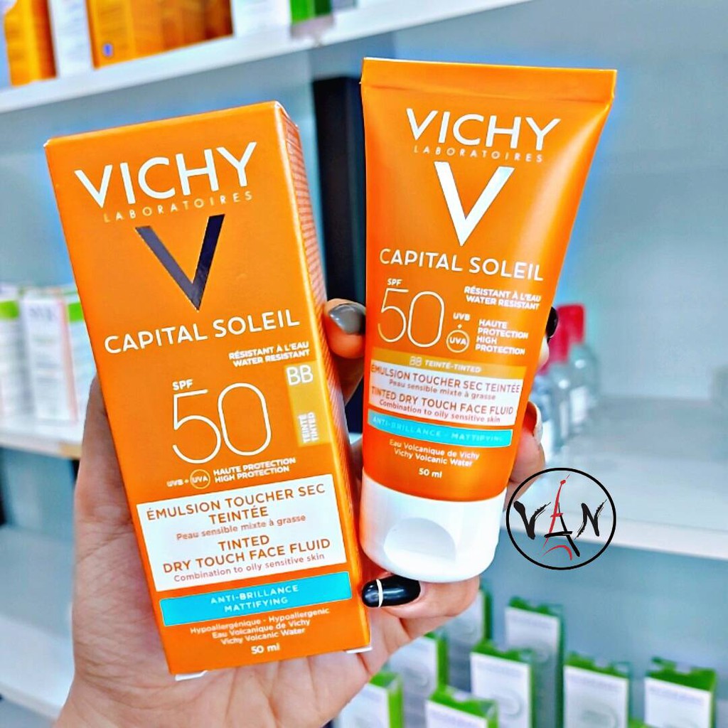 [ Vichy] Kem chống nắng che khuyết điểm vichy capital soleil BB teint spf50+ 50ml dành cho da dầu nhờn mụn - Mẫu mới