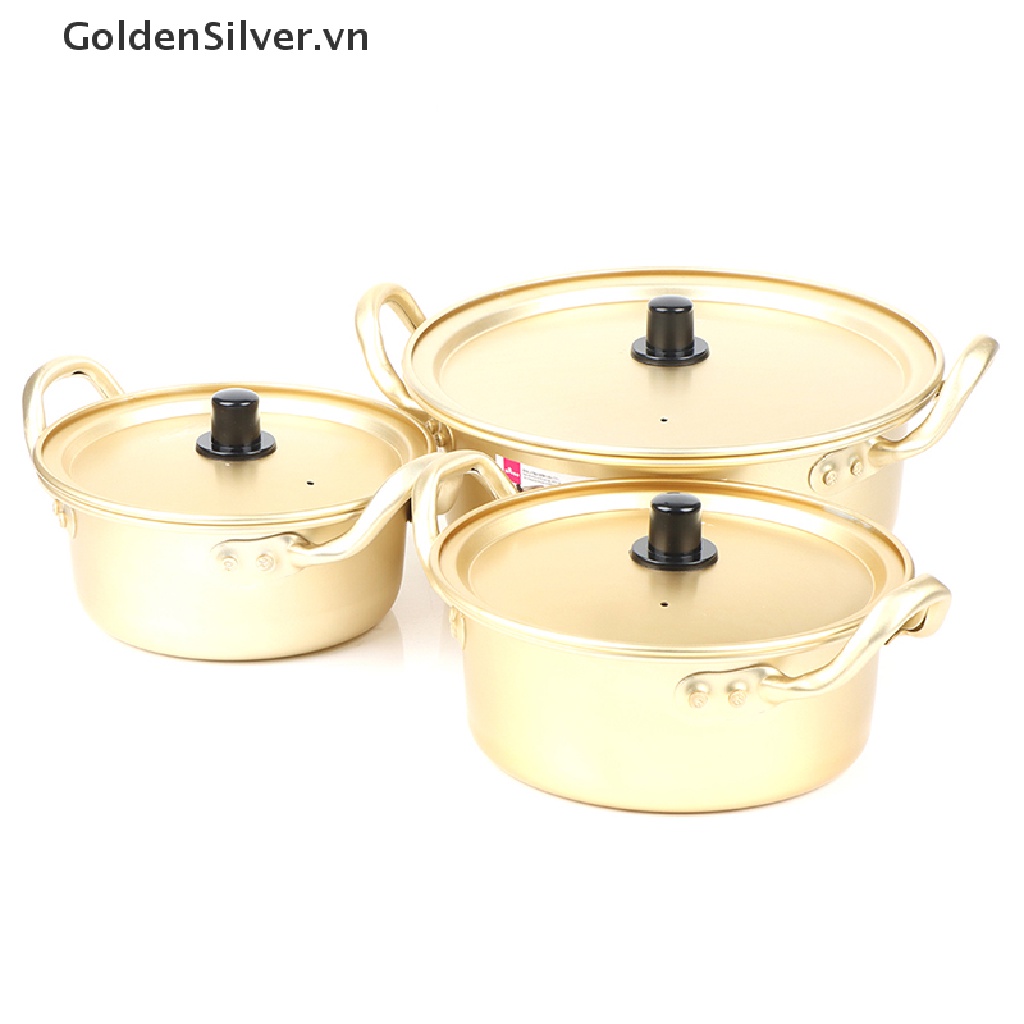 Nồi Nấu Mì Ramen Hàn Quốc Bằng Nhôm Có Tay Cầm Màu Vàng Kim