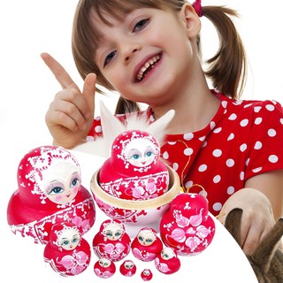 Bộ 10 búp bê Matryoshka truyền thống bằng gỗ của Nga hình cô gái tết tóc bím