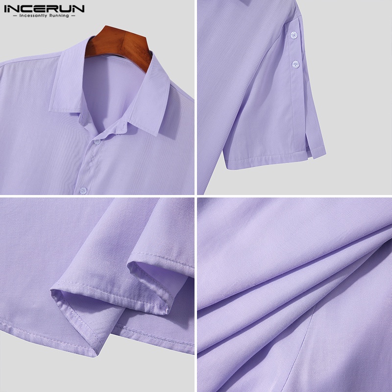 INCERUN Bộ Áo Sơ Mi Ngắn Tay+Quần Short 3 Màu Thời Trang Mùa Hè Cho Nam