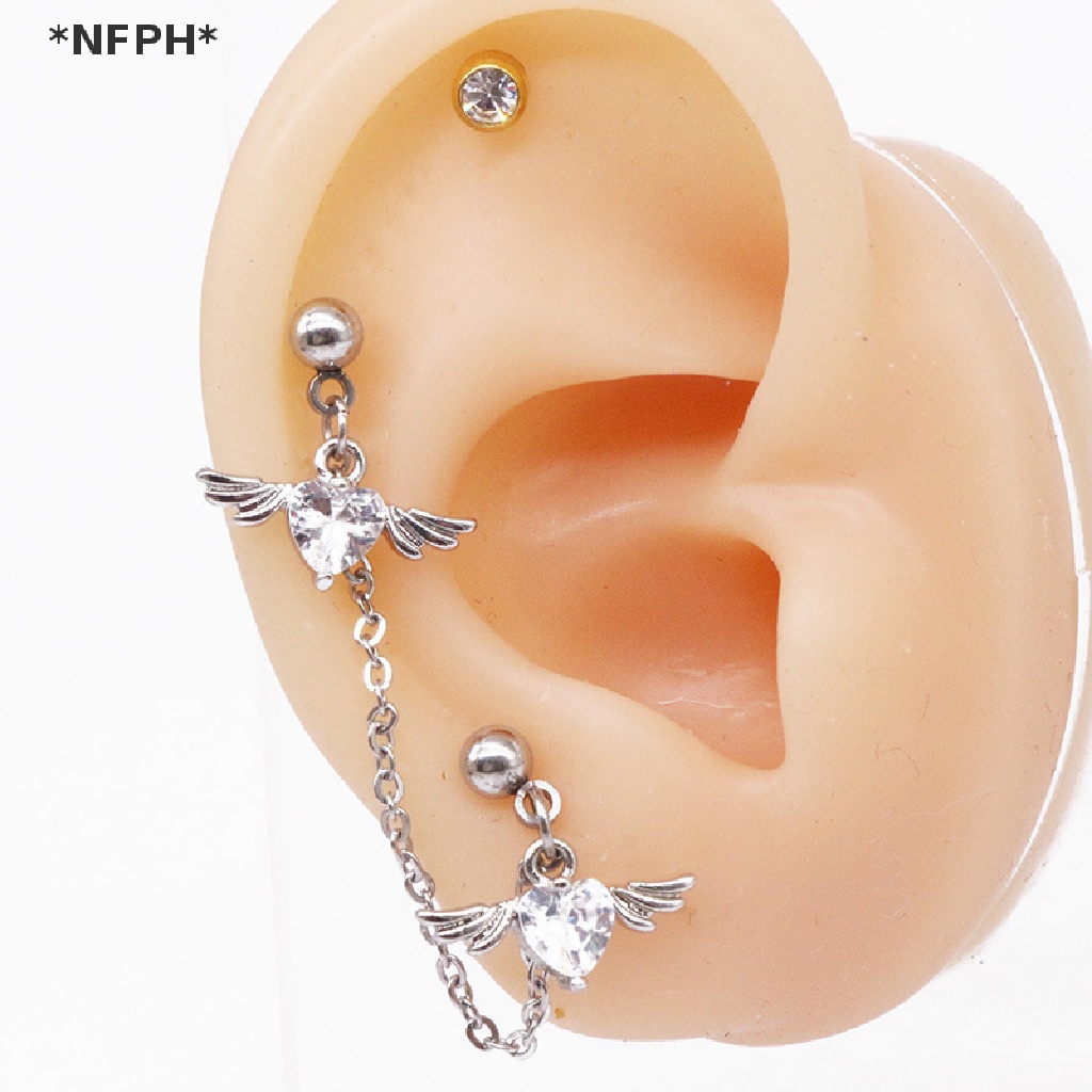 [NFPH] Khuyên Tai Dạng Chuỗi Đôi Cánh Thiên Thần Trái Tim Đôi Helix [Hot