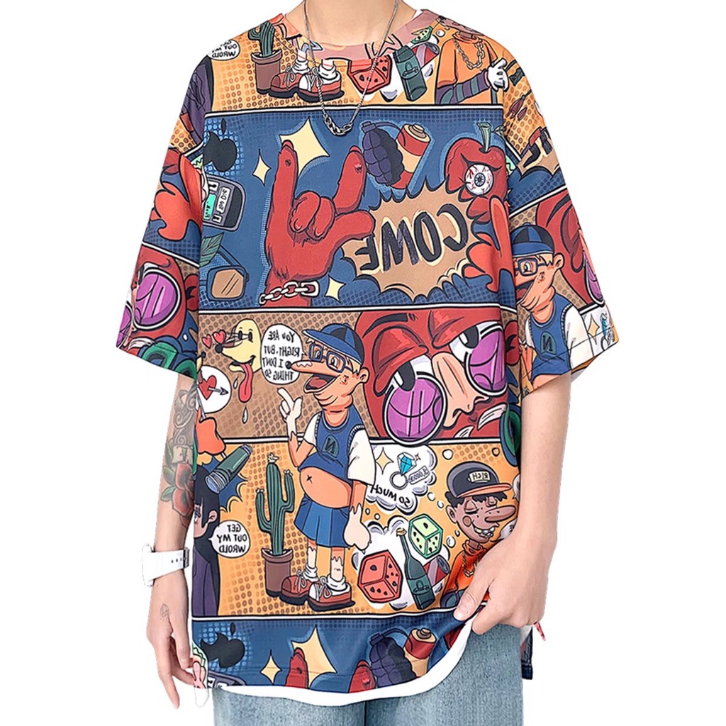 Áo Thun Tay Ngắn Dáng Rộng Họa Tiết Graffiti Thời Trang Mùa Hè Cho Các Cặp Đôi