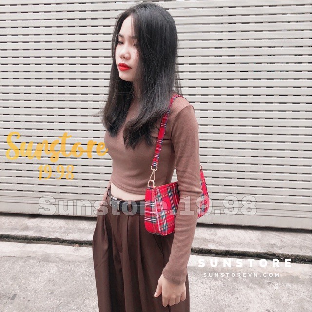 Quần ống rộng suông cài nút và áo croptop form ôm màu nâu ulzzang | WebRaoVat - webraovat.net.vn