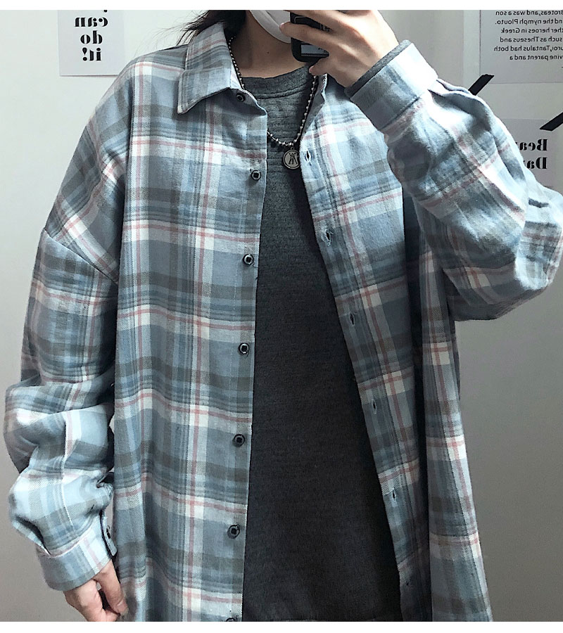 Áo Sơ Mi Tay Dài Dáng Rộng Sọc Ca Rô Thời Trang Hàn Quốc 2289A Cho Nam Nữ