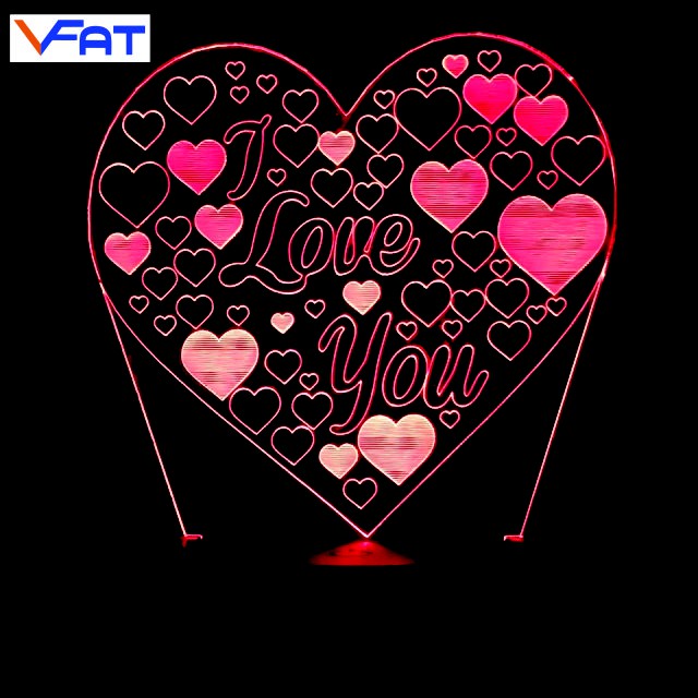 Đèn 3D led, I love you II, đèn ngủ 16 màu đặc biệt tặng kèm điều khiển và dây nguồn cho20 khách hàng đầu tiên, VFAT Shop