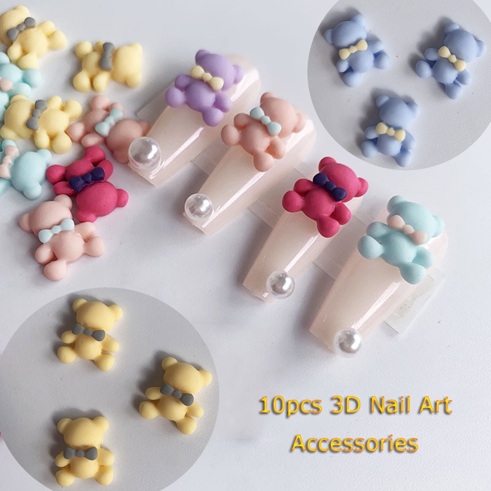 [Hàng mới về] Set 10 phụ kiện đính trang trí móng tay nghệ thuật hình gấu hoạt hình 3D nhiều màu sắc tùy chọn đáng yêu