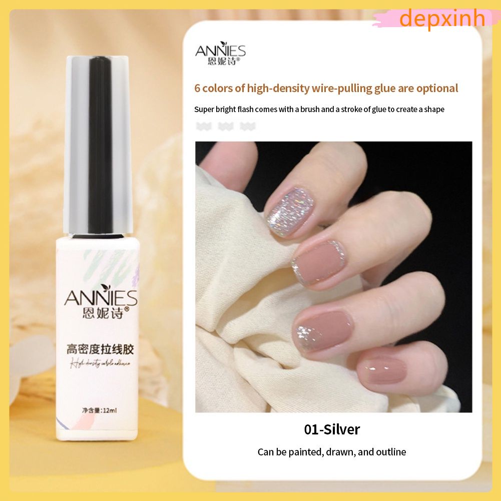 Lọ Nước Sơn Móng Tay Gel UV Sơn vẽ móng tay ANNIES ANNIES dạng keo mật độ cao màu vàng bạc đen lấp lánh (6 màu) 12ml