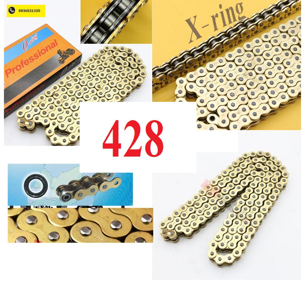 Sên xích 428, 520,525, 530 vàng có phốt cao su chất lượng cao và 428, 520, 525 thường