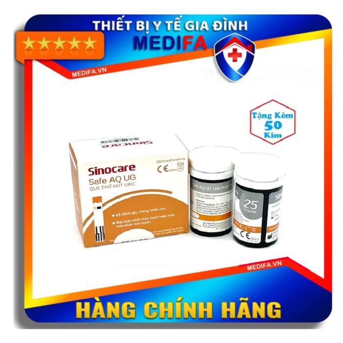 Bộ 50 que thử Axit Uric cho máy Sinocare Safe AQ UG + Tặng 50 kim chích máu