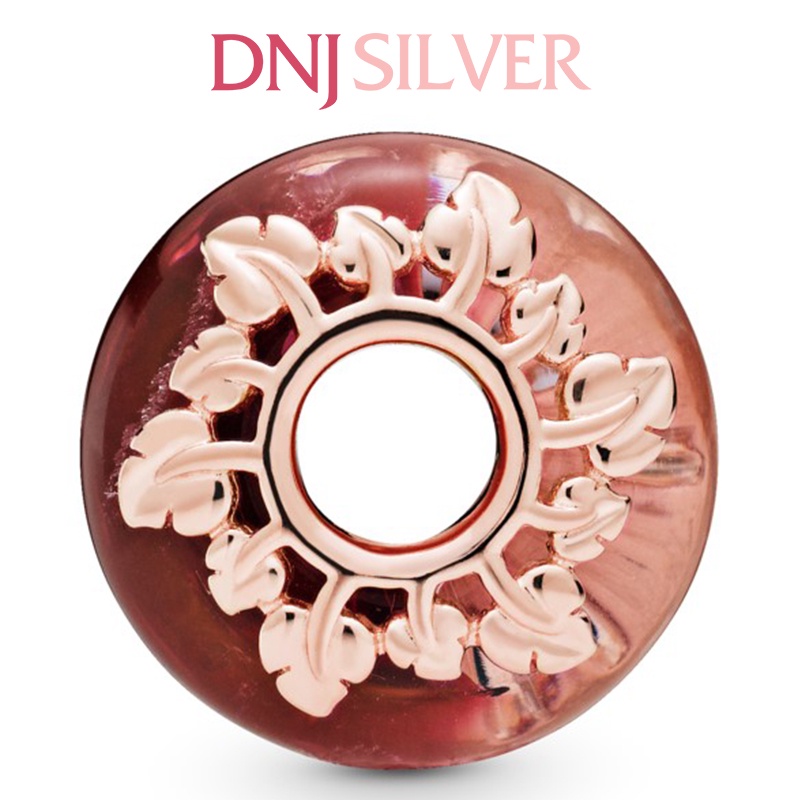 Charm bạc 925 cao cấp, hàng chuẩn bạc - Charm Pink Murano Glass &amp; Leaves thích hợp để mix vòng tay charm - DN217