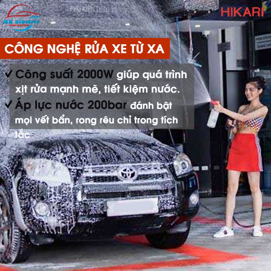 [ BH 24 THÁNG ] Máy rửa xe mini I Máy rửa xe cao áp HIKARI 2000W HK-H3 - Có áp chống giật + Chống cháy