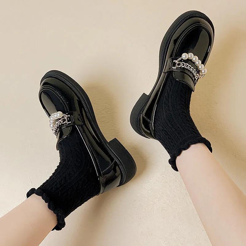 [ORDER 7-15ngày] Giày nữ oxford Lolita dây XÍCH mix dây NGỌC sang chảnh cao 3,5CM phong cách Hàn siêu cá tính