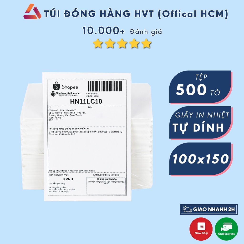 [Mã BMLTA50 giảm 50K đơn 150K] Giấy In Nhiệt HVT - Decal Bóc Là Dính, Chống Nước - 150x100