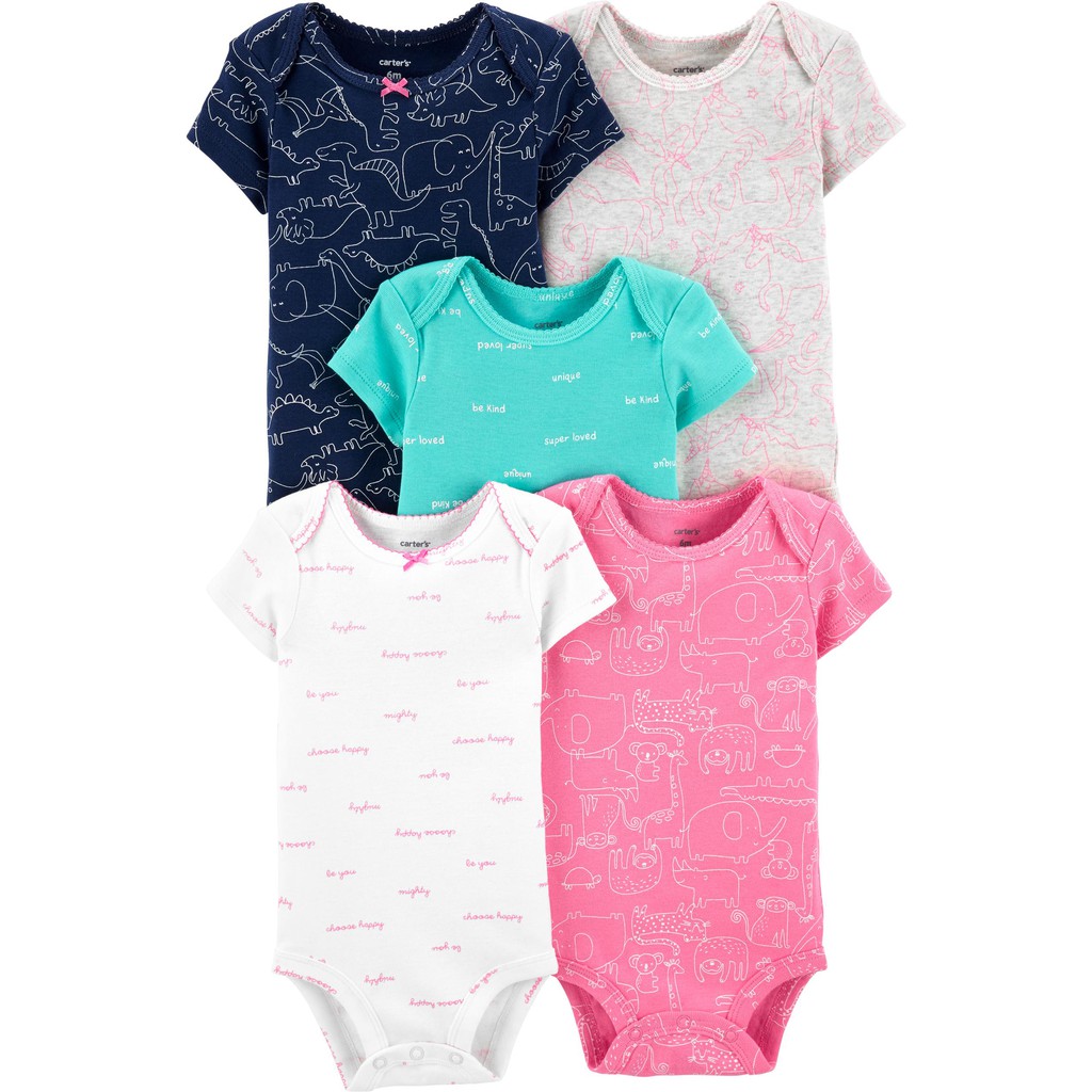 [hàng chính hãng][Nhập Khẩu Mỹ] Áo Liền Quần Carter's Bé Gái Animal Bodysuite , 3M,6M,9M,12M,18M,Combo 5 cái.