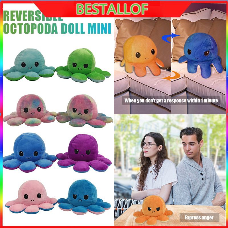 Lovely stuffed emotional octopus for two-sided reversible color change for baby 20CM Reversible Octopus two color Bạch tuộc nhồi bông cảm xúc Bạch tuộc nhồi bông cảm xúc độc đáo vui nhộn cho trẻ nhỏ có lộn hai mặt BEST