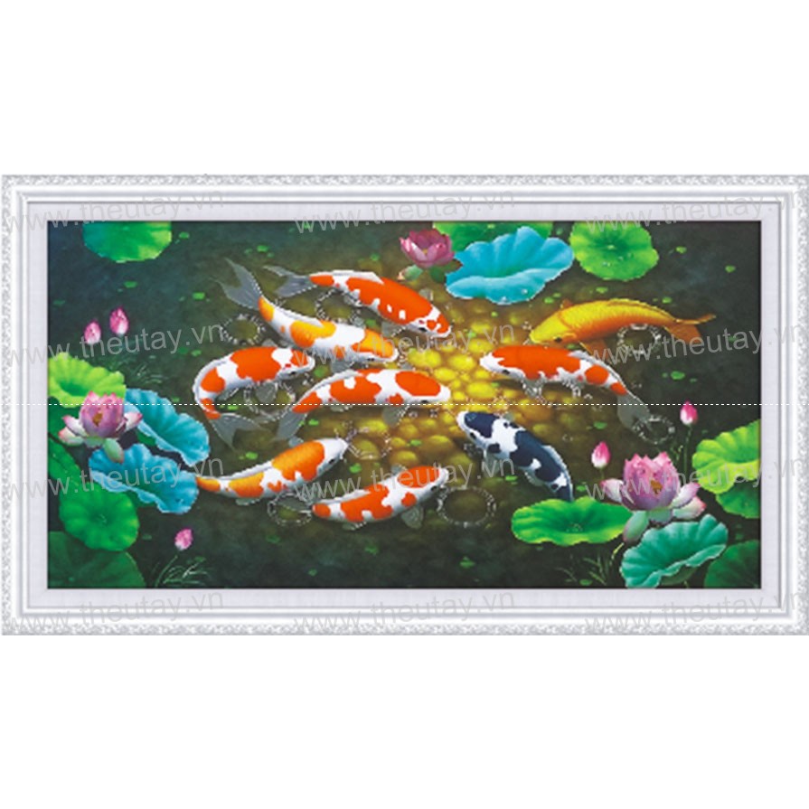 Tranh Đính Đá ABC 3D Cửu Ngư Quần Tụ DF2854 , LG1255 (KHÁCH TỰ ĐÍNH) KT:120X65CM