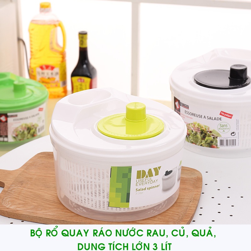 Bộ rổ quay ráo nước rau củ quả loại lớn 3 lít, an toàn