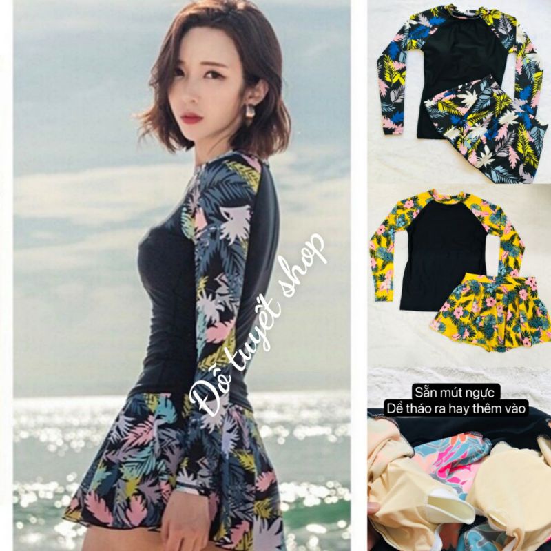 Bộ Bơi Nữ Áo Tay Dài Và Quần Váy Free size 40-55ký[ 1-4 Mẫu]