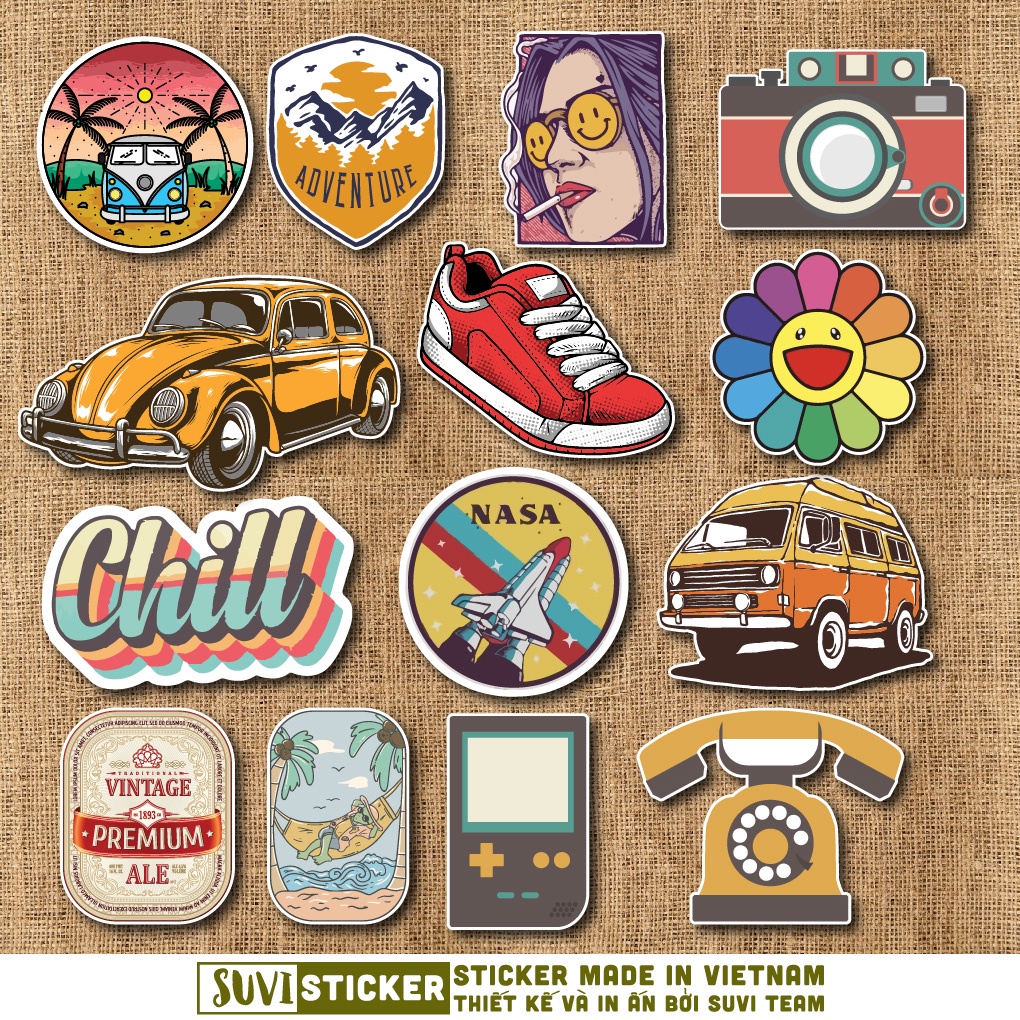 50 Sticker Vintage Mix chống nước sticker dán mũ bảo hiểm, laptop, điện thoại, đàn guitar, vali. MSP: SV33