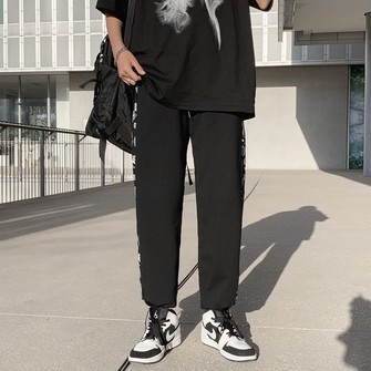 Quần Thể Thao Ống Suông Phối Dây Rút In Họa Tiết Phong Cách Hip Hop Hàn Quốc