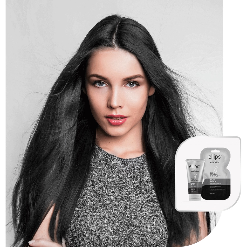 Kem Ủ Tóc Ellips Vitamin Hair Mask Pro-Keratin Silky Black giúp tóc đen mượt 18g