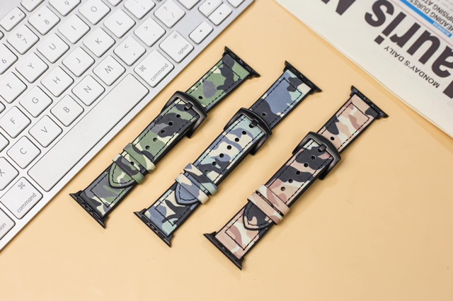 Dây cao su phối da in hoạ tiết camo cực chất dành cho apple watch