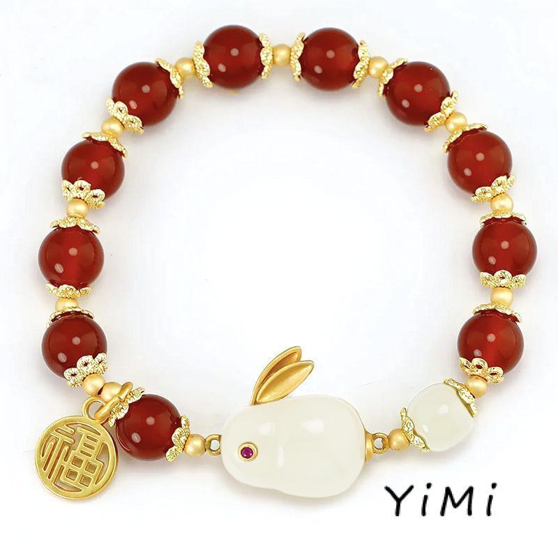 Vòng Tay Hạt Ngọc Bích Đỏ Hình Thỏ Thời Trang Cao Cấp Thích Hợp Làm Quà Tặng Valentine