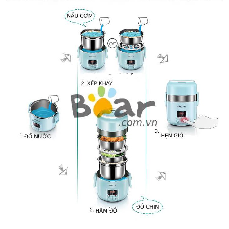 Hộp cơm điện áp suất hẹn giờ full inox 304 Bear DFH-B20J1