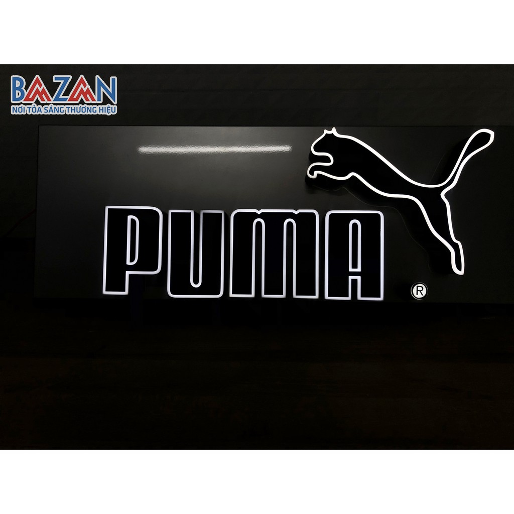 Logo Puma - Chữ nổi quảng cáo inox uốn ngược, mặt mica dán decal lưới