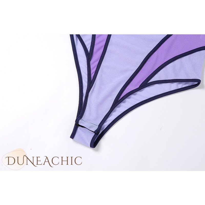 DUNEA Bộ Đồ Liền Thân Phối Lưới Màu Sắc Tương Phản Quyến Rũ Cho Nữ